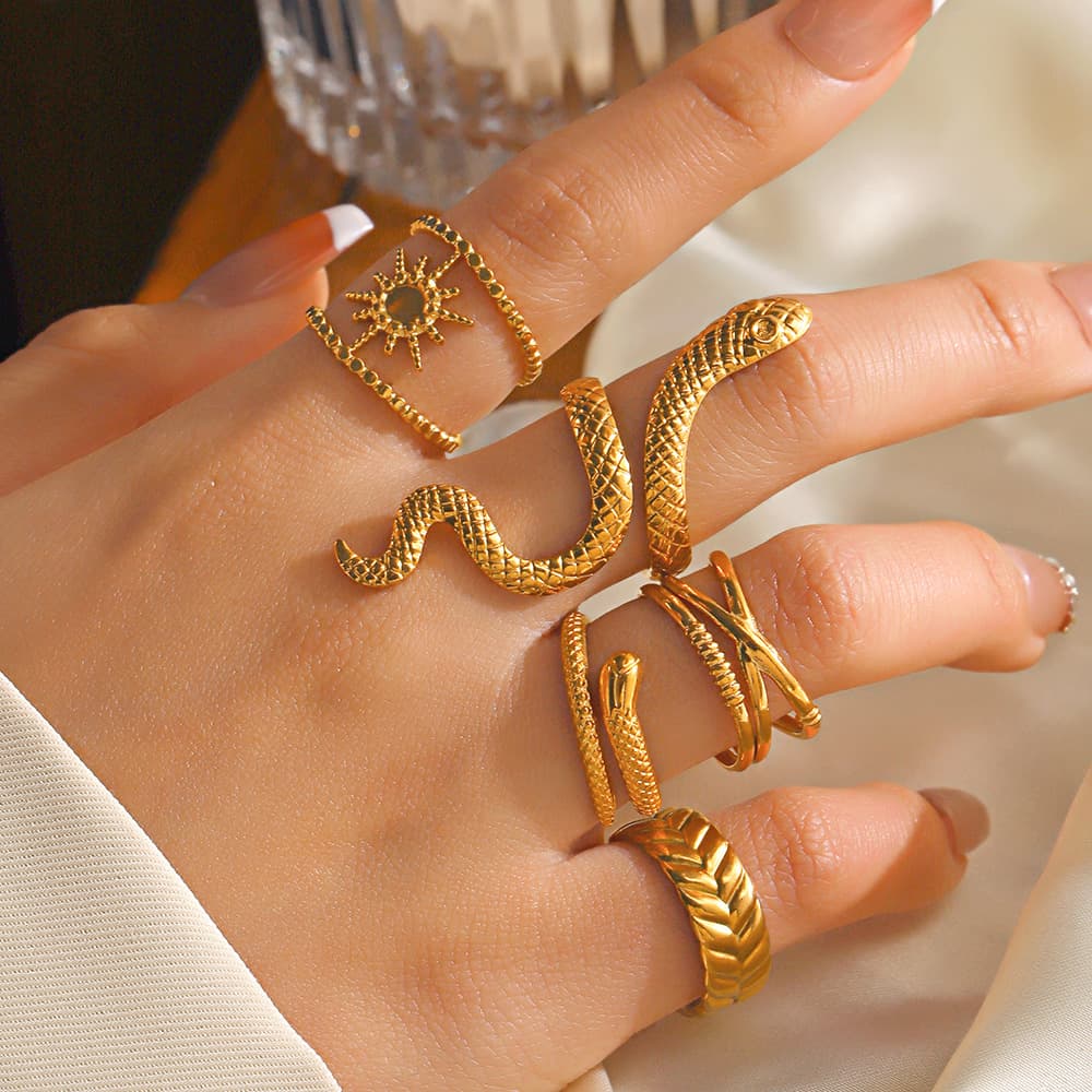 fashion stainless steel snake ring retro ethnic style open adjustable small snake titanium steel ring female