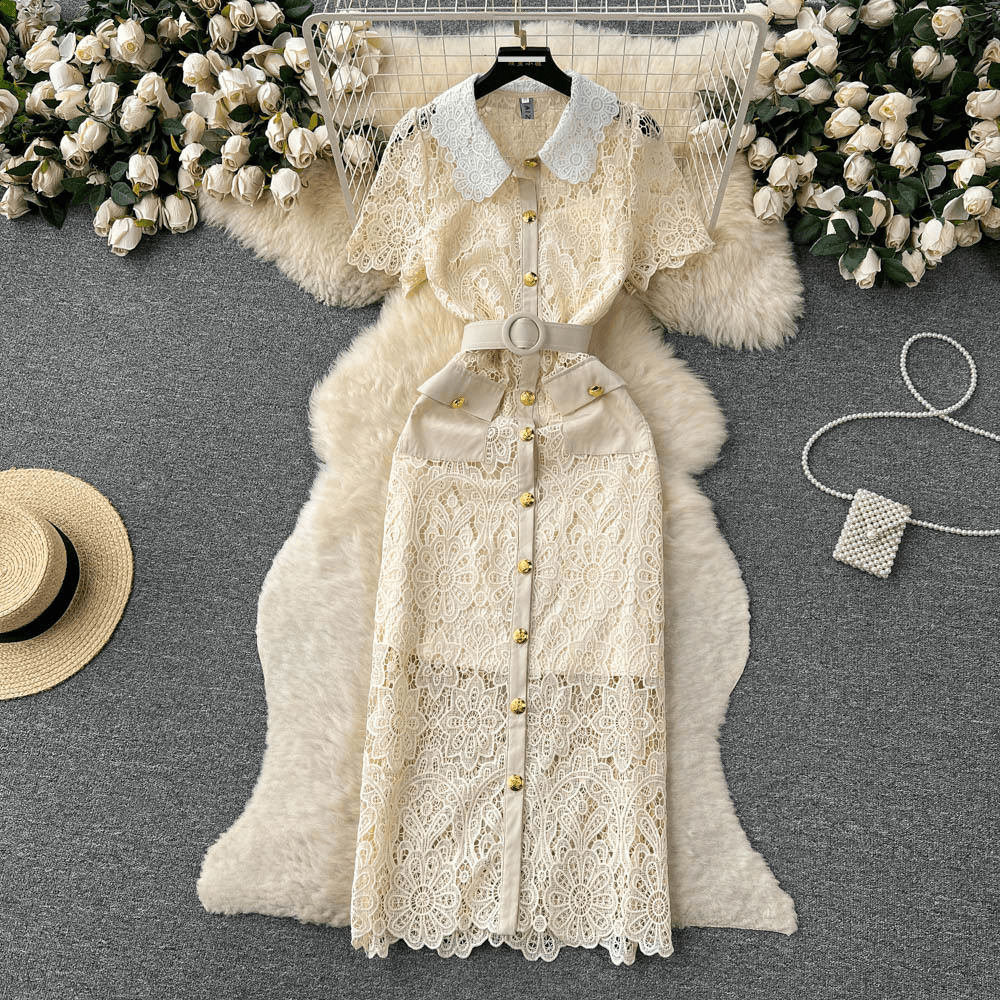 Women's Clothing high-end lace dress for women in summer with crochet embroidery design niche chic and elegant skirt