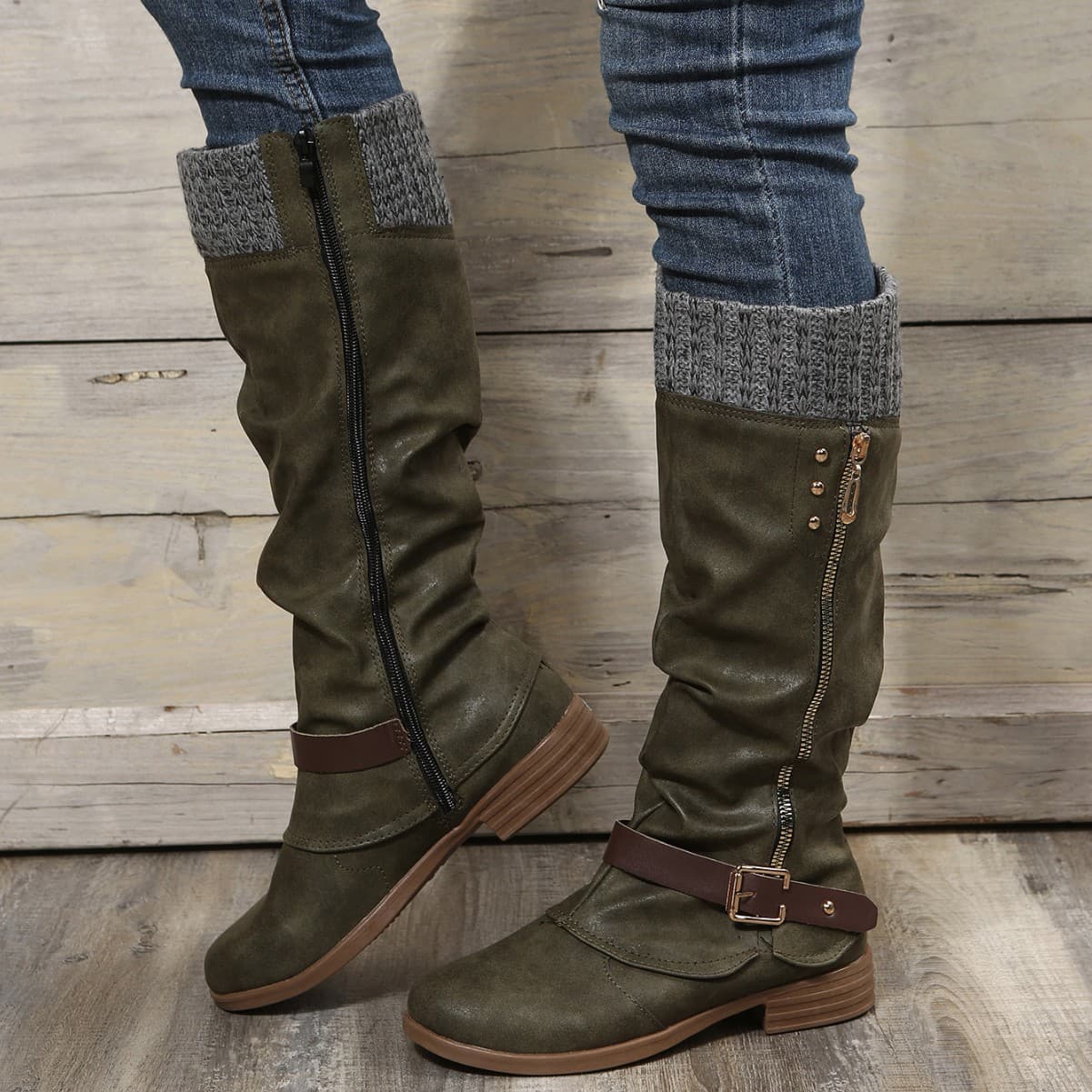 Women's Shoes new spot large size round toe thick heel medium simple warm side zipper ladies Martin boots one drop