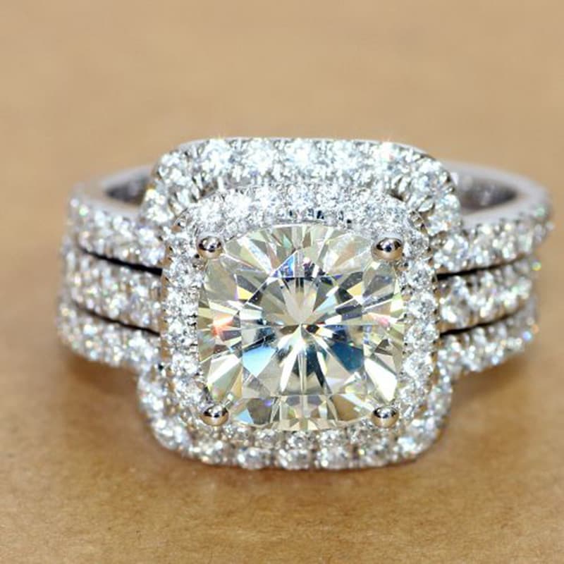 Jewelry & Accessories New Exquisite Full Diamond Zircon Women's Ring Copper Plated Platinum Combination Ring Three Sets of Rings