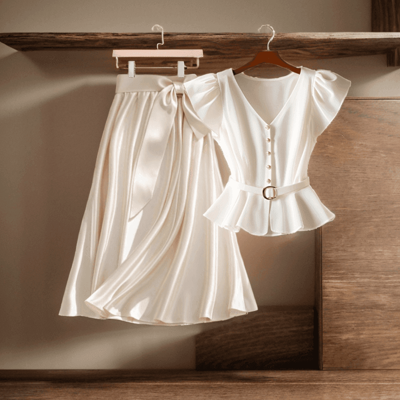 Popular Style, Elegant, Fashionable And Drapey A-line Apricot Satin Long Skirt