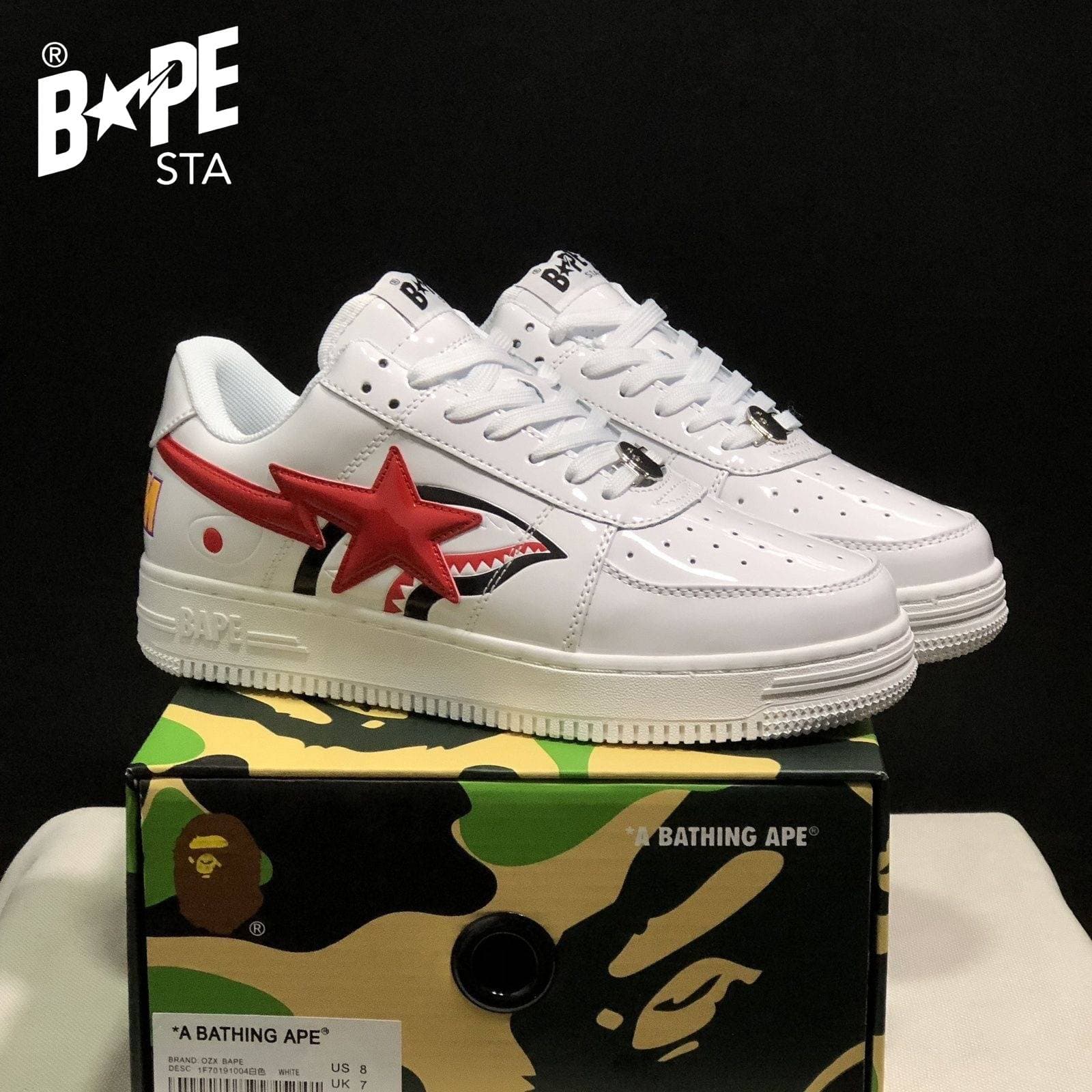 A BATHING-APE Classic Marvel-Lacquer Leather Splicing Fashion Board Shoes Air Force No.1 Board Shoes Unisex