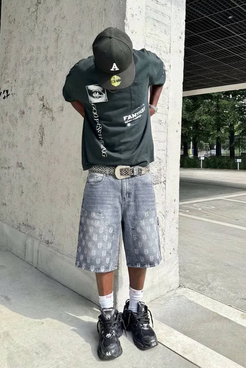 Men's European Streetwear "US" Patchwork Denim Shorts - Hip Hop AAA Distressed Jeans Shorts For Spring & Summer