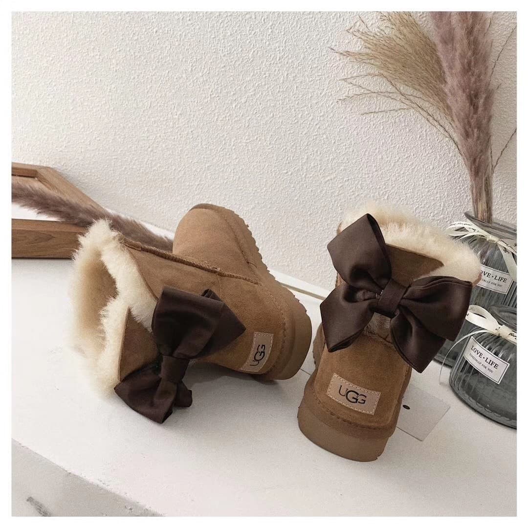 Bottes d'hiver pour femmes, élégantes, confortables et décontractées, style Belle, mini-bottines à nœud papillon. Chaussures pour hommes.