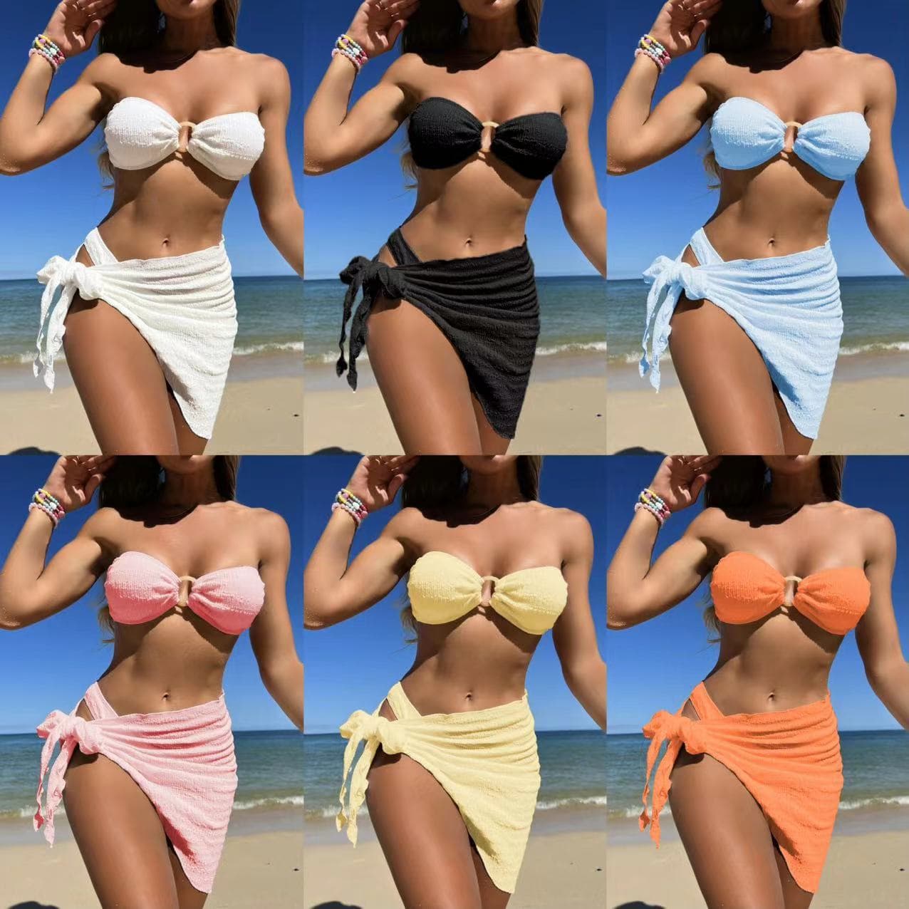 Women's Clothing New Textured Cloth Bandeau Three Piece Swimsuit