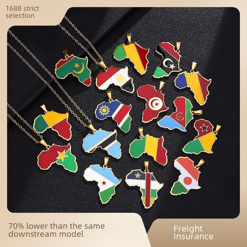Hot Selling Stainless Steel Oil Drops Africa Map Ivory Coast Rwanda Egypt Uganda Necklace Jewelry