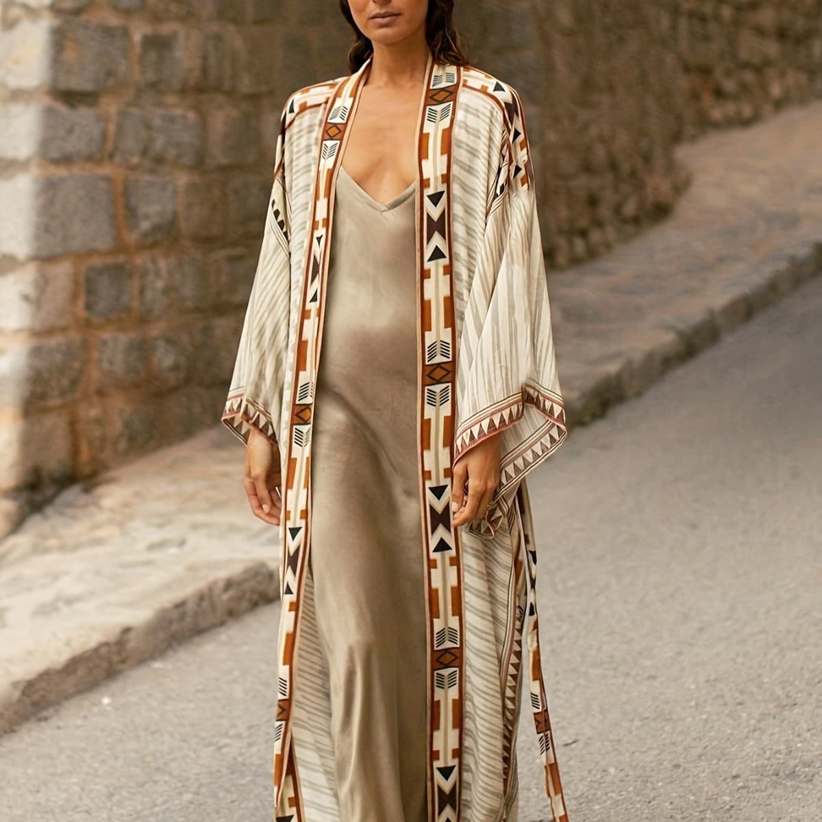 Women's Rayon Geometric Print Loose Beach Cover-Up Sun Protection Kimono Swimwear Bikini Wrap S/M/L (Free Size)​