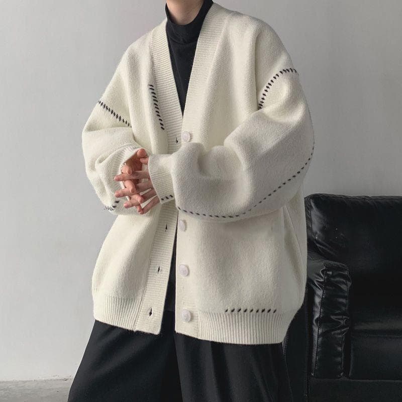 Men's Clothing Sweater coat for men loose retro slouchy line coat autumn and winter thickened Instagram couple cardigan V-neck knitting