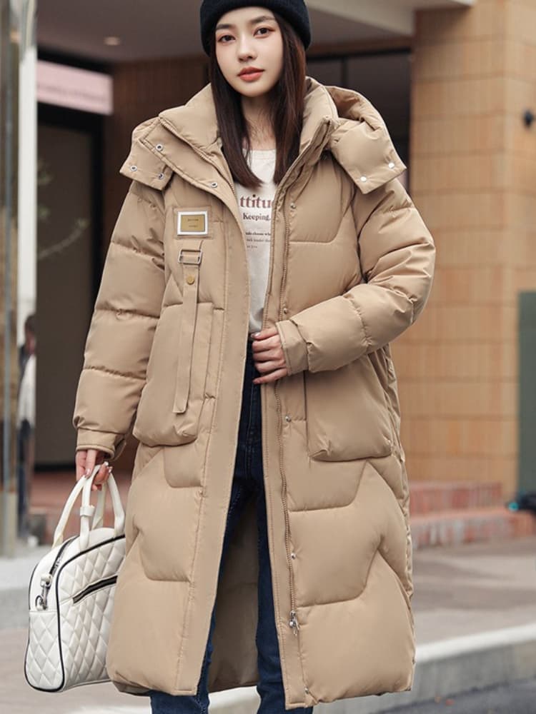 K Women's Detachable-hat Cotton Coat; Long Over-the-knee Thickened Cotton-padded Jacket; Women's Cotton-padded Out.