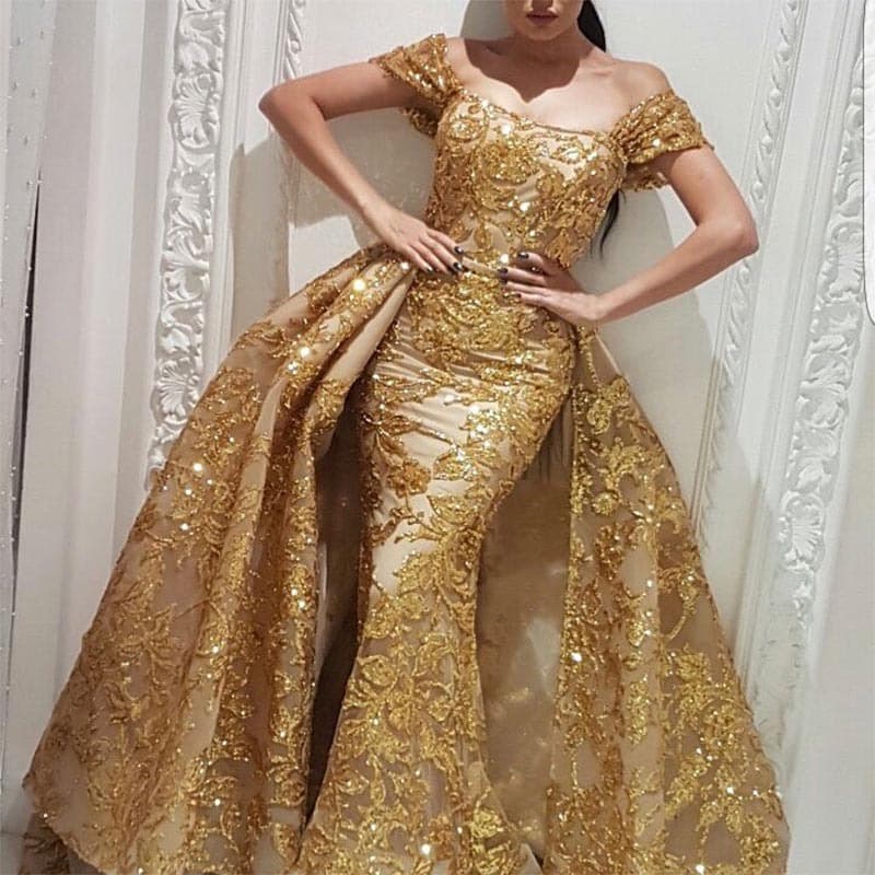 Women's Clothing Retro Palace Gold Sprinkled Dress Elegant Hip Sexy Evening Dress