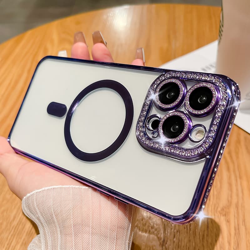 Luxury Transparent Glitter For Magsafe Wireless Charging Case For iPhone 14 13 12 11 Pro Max Plus Plating Bumper Cover Cases