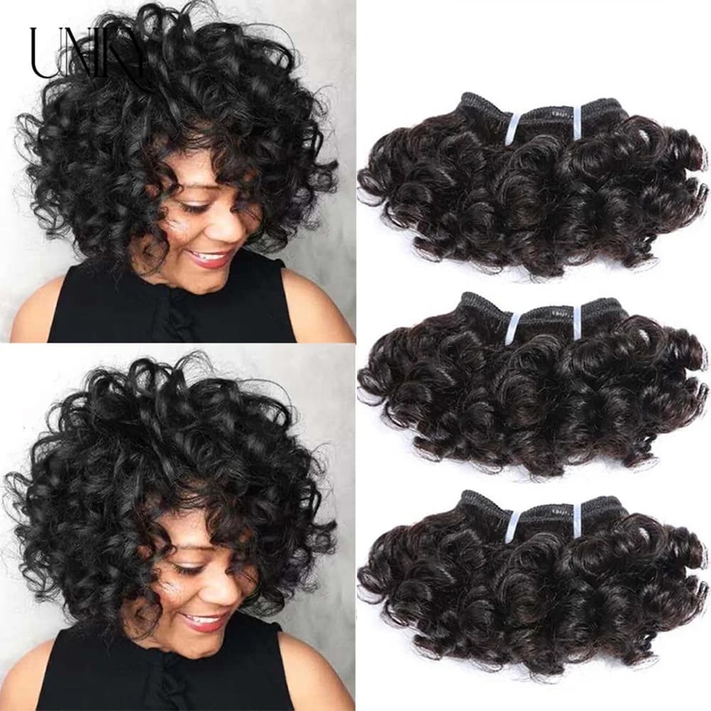 Short Bouncy Curly Human Hair Bundles 100% Human Hair Weft Brazilian Hair Weave Bundle