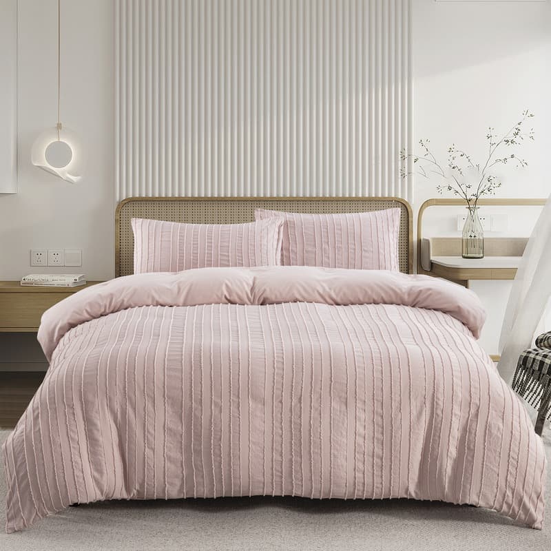 Fluffy Cut Flower Striped Pink Vertical Striped Quilt Cover Duvet Cover Bedding Three Piece Set