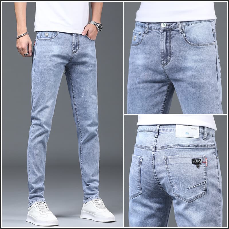 Printemps et automne nouveaux jeans de luxe légers haut de gamme pour hommes, marque tendance, coupe slim, élastique, petit pied, version coréenne