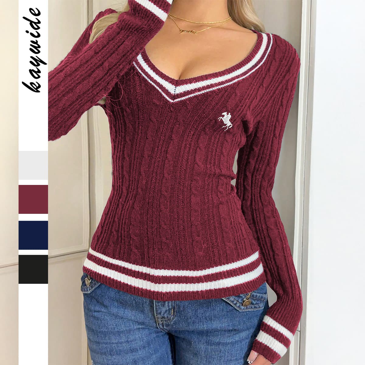 Women's Clothing 2025 Autumn And Winter Fashion Simple Style V-neck Long-sleeved Sweater Women's Knitting
