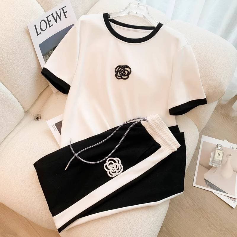 Women's Casual Senior sense of leisure sports set women's summer thin fried street fashionable wide-leg pants fashion two-piece
