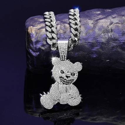 Ensemble de bijoux hip-hop pour hommes, collier pendentif ours en diamant, bracelet chaîne cubaine, ensemble de trois pièces