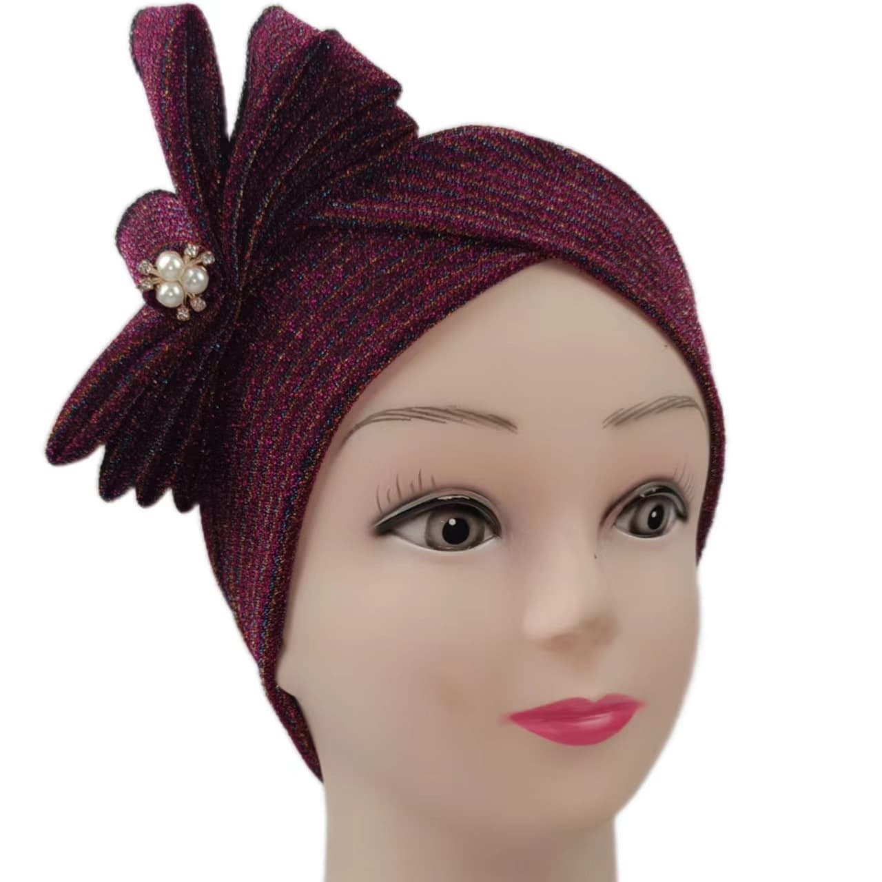 Curly Border Flowers Multi-colored Bright Silk Cloth Powder Turban Hat Muslim Hat