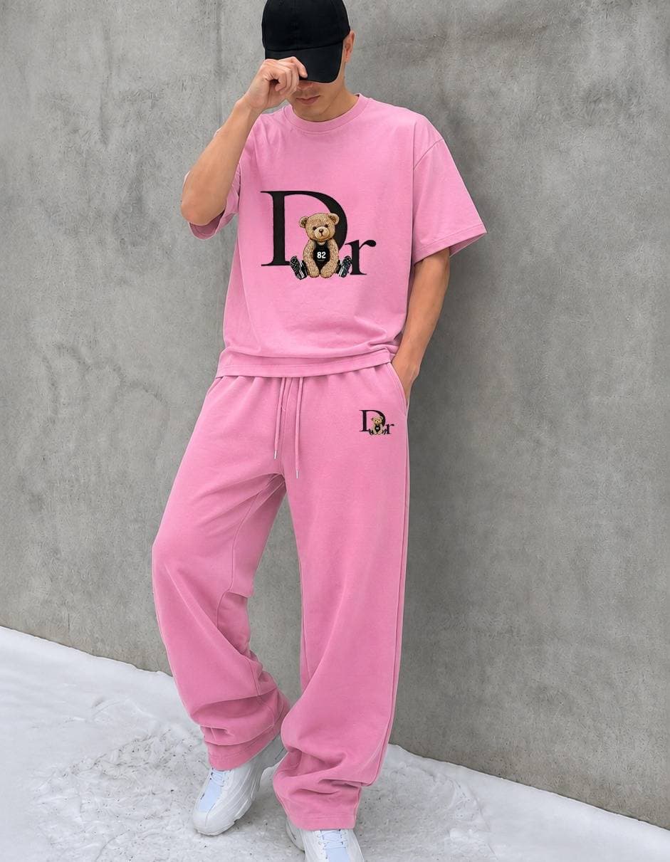 2DR Bear Men's Summer Retro Crew Neck T-Shirt Unisex Loose Fit Casual Fashion Creative Print Shirt