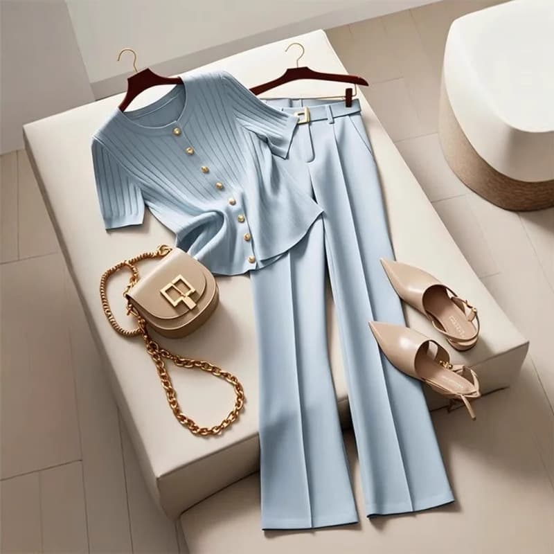 Women's Clothing Beautiful High End Super Good Looking Temperament Blue Two Piece Suit