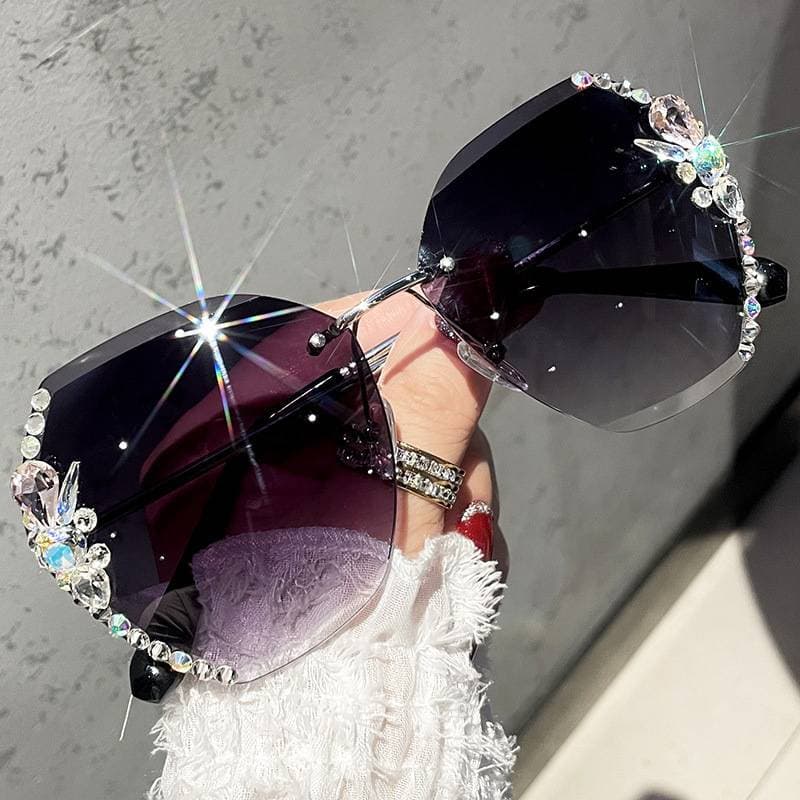 Unisex Fashion Round Diamond Studded Sunglasses Sun Protection Sunglasses Outdoor Rhinestone Glasses