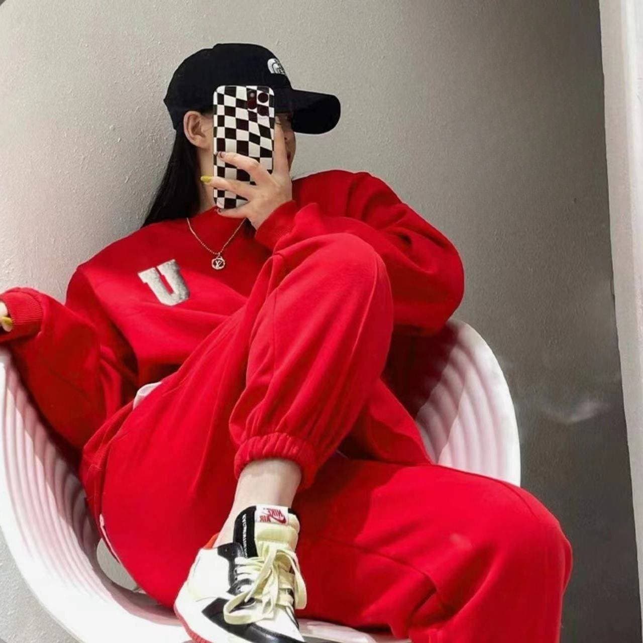 Women's Clothing Plush sweatshirt fashion sports suit women autumn and winter new loose trousers casual two piece suit women's clothing