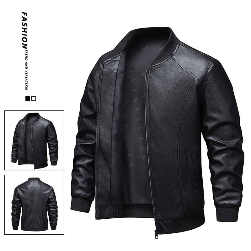 ​Men's Faux Leather Jacket - Slim Fit Double Breasted Biker Coat, Windproof Casual Blazer For Everyday Wear (Black, Sizes M-3XL)​