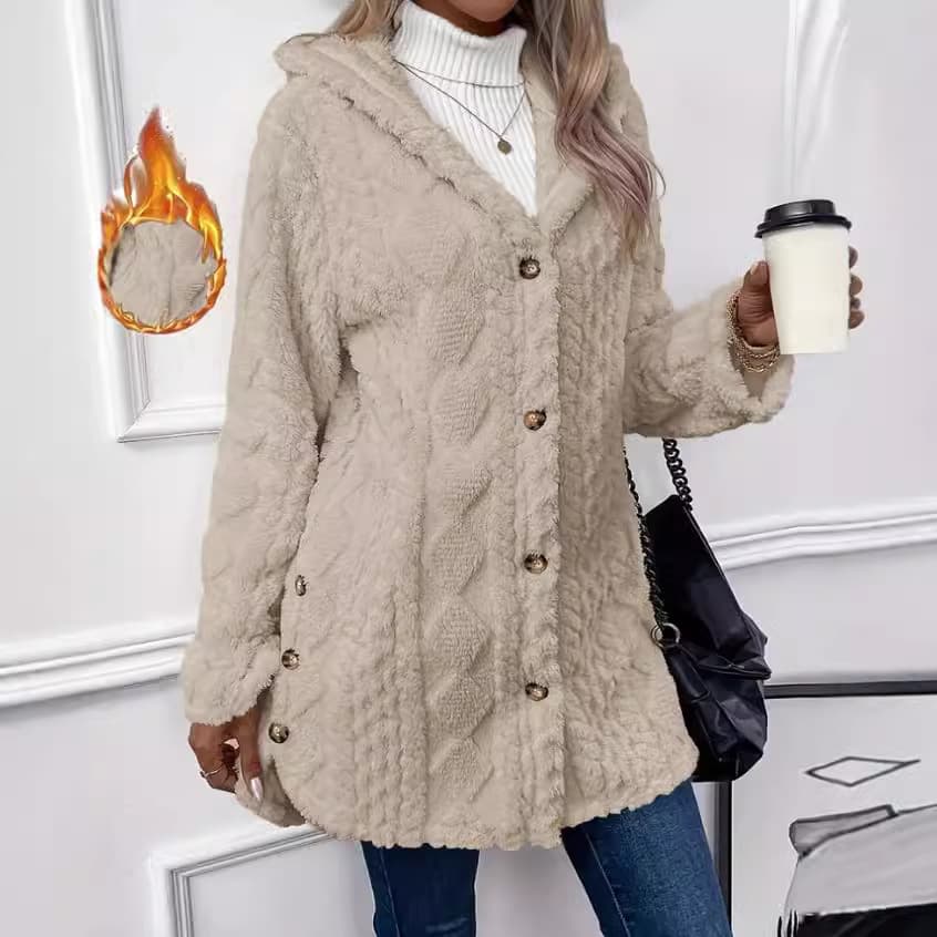 Women's Clothing Autumn and Winter hooded solid color cardigan button long sleeve casual jacket