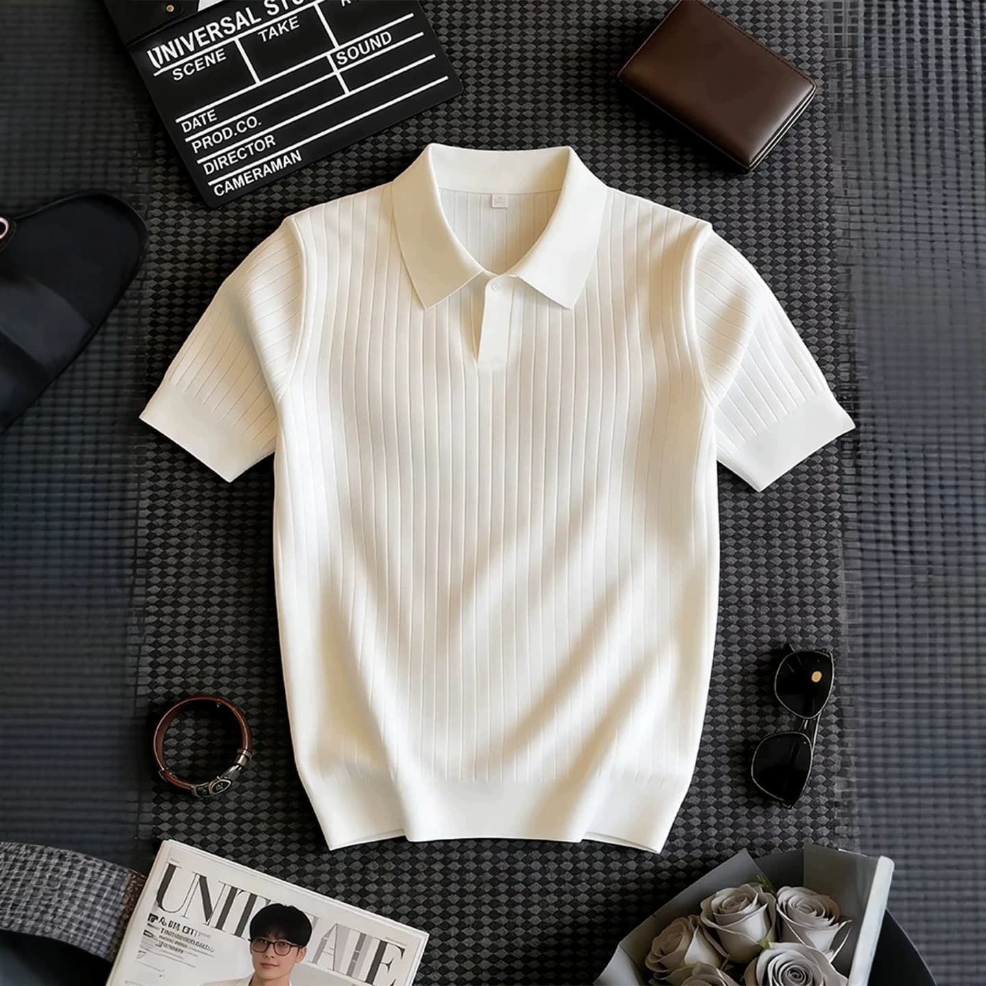 Modern Fit Contrast Stripe Polo Shirt For Men | Slimming Design | Lightweight Summer Casual Top Breathable Summer Comfort