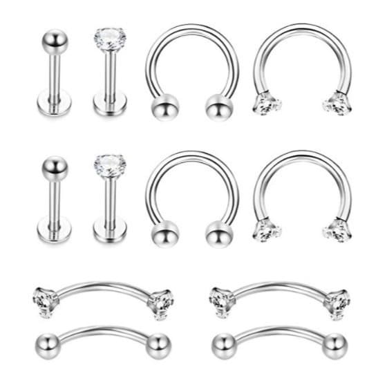 12-piece set puncture jewelry nose ring nose nail eyebrow nail lip nail earring
