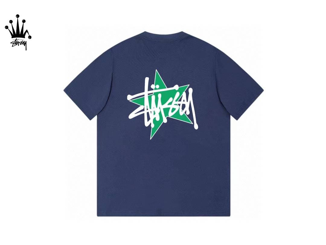 Stussy Five Pointed Star Logo Pattern Printed Pure Cotton Short Sleeved T-shirt