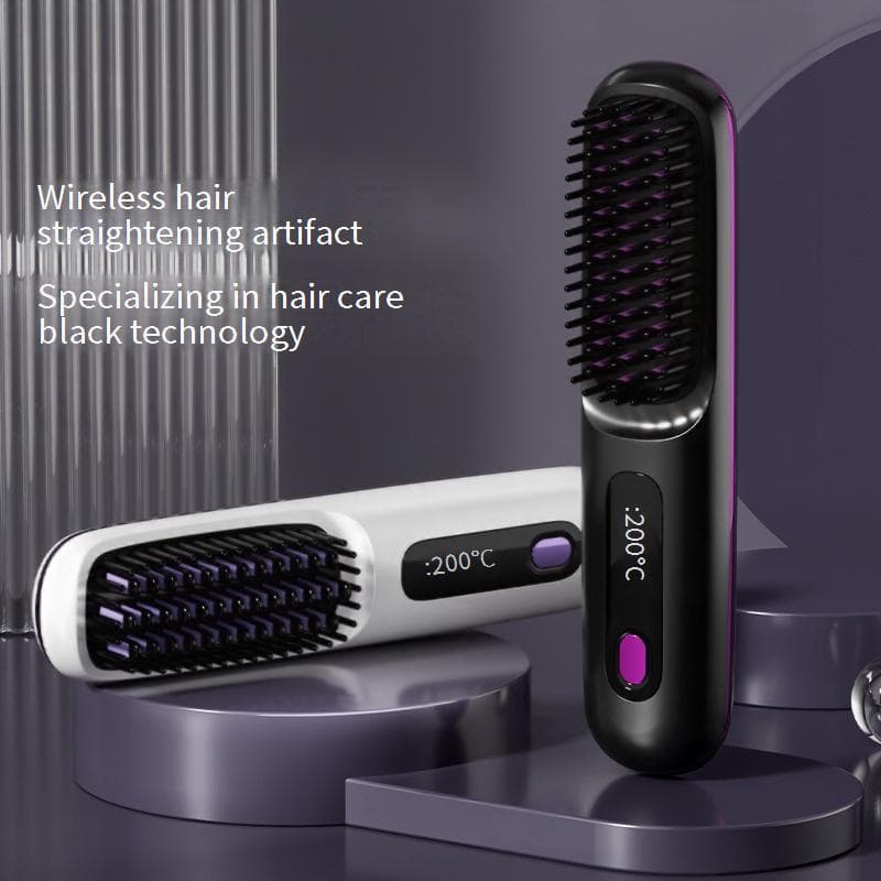 Combs New LCD USB Charging Ceramic Heating Electric Comb Hair Straightener Wireless Portable Hair Straightener