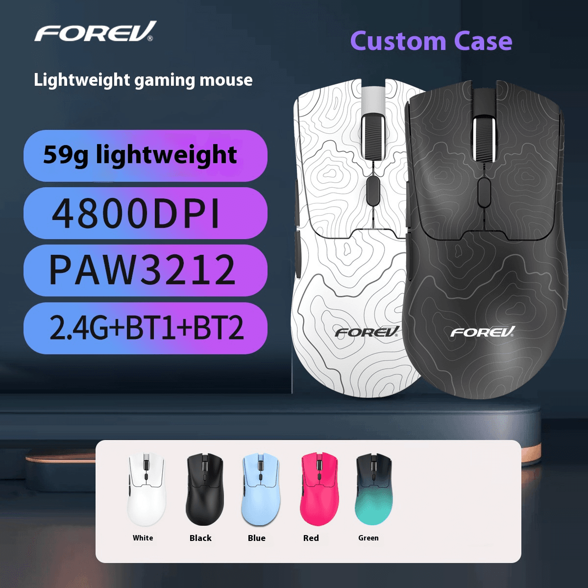 Gaming Mouse - 4000 DPI, 6 Programmable Buttons, 2.4G Wireless & Wired, Ergonomic Design, RGB Lighting (Black/White/Red/Blue/Gradient Colors)​
