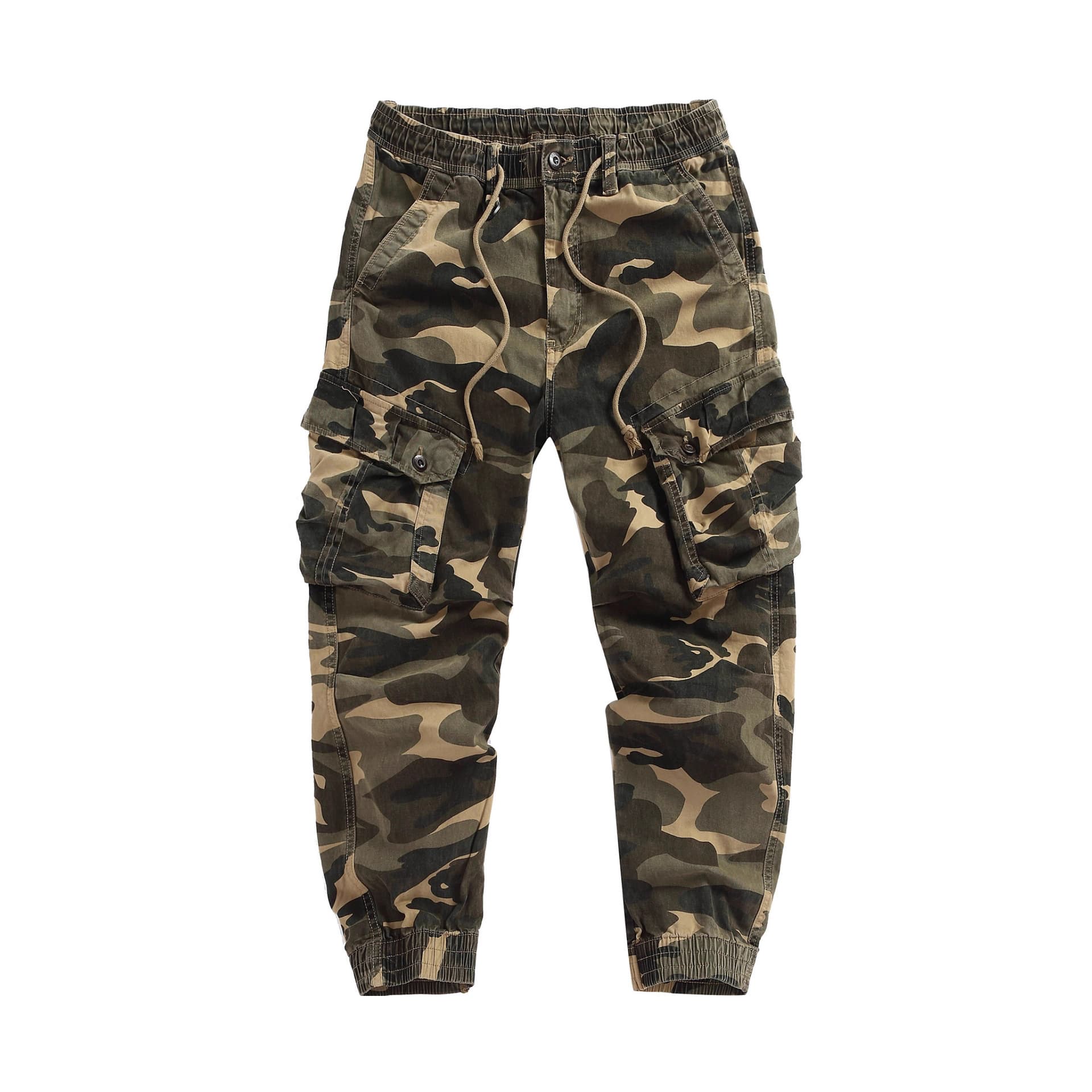 ​​"Men's Military Style Camouflage Cargo Pants - Multi-Pocket Tactical Joggers With Zipper Details, Comfortable & Durable For Outdoor & Casual Wear"​​