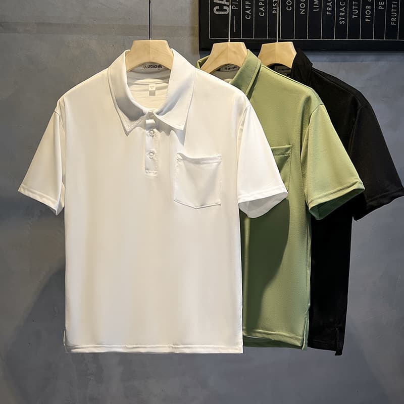 Men's clothing Summer style solid color pocket polo shirt short-sleeved T-shirt men's slim lapel pullover T-shirt top