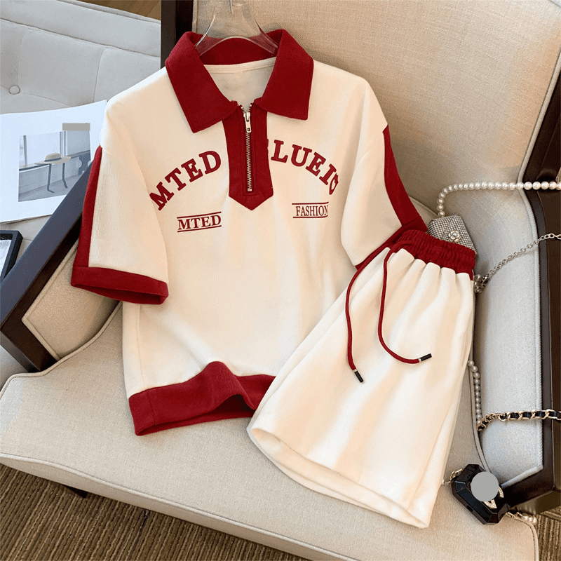 Women's fashion summer lapel design sense casual sports fashion suit women's loose short sleeve shorts foreign two-piece fashion set