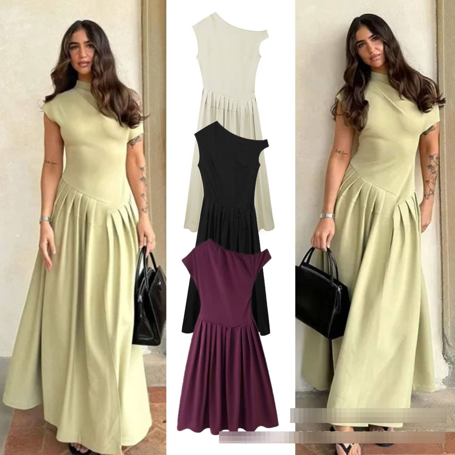 Asymmetrical One-Shoulder Maxi Dress - Elegant Ruffle Detail High Waist Evening Gown 3d Texture Movement