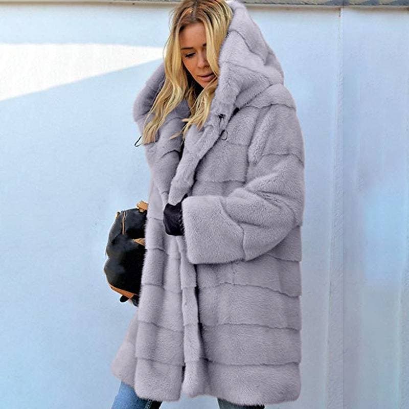 Women's Clothing Mink Velvet Coat Solid Color Loose Plush Long Sleeve Hooded Long Warm Jacket