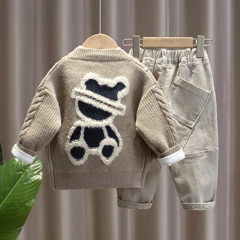 Kid's Clothing Boys' three piece autumn clothing set, Western style baby knitted sweater jacket, children's clothing spring and autumn sweater suit