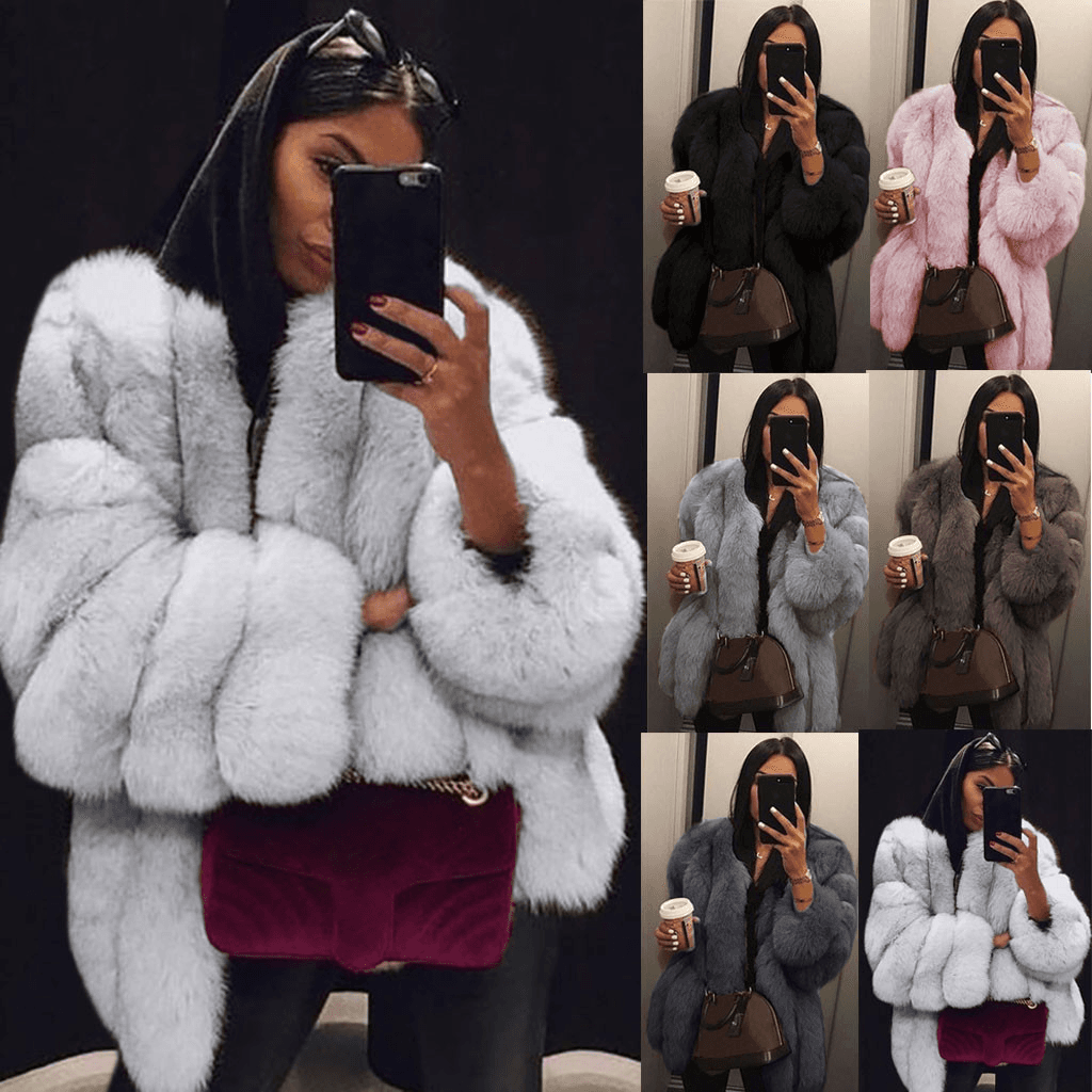 Women's Faux Fur Coat Faux Fox Fur Mid-Length Splicing Artificial Fur
