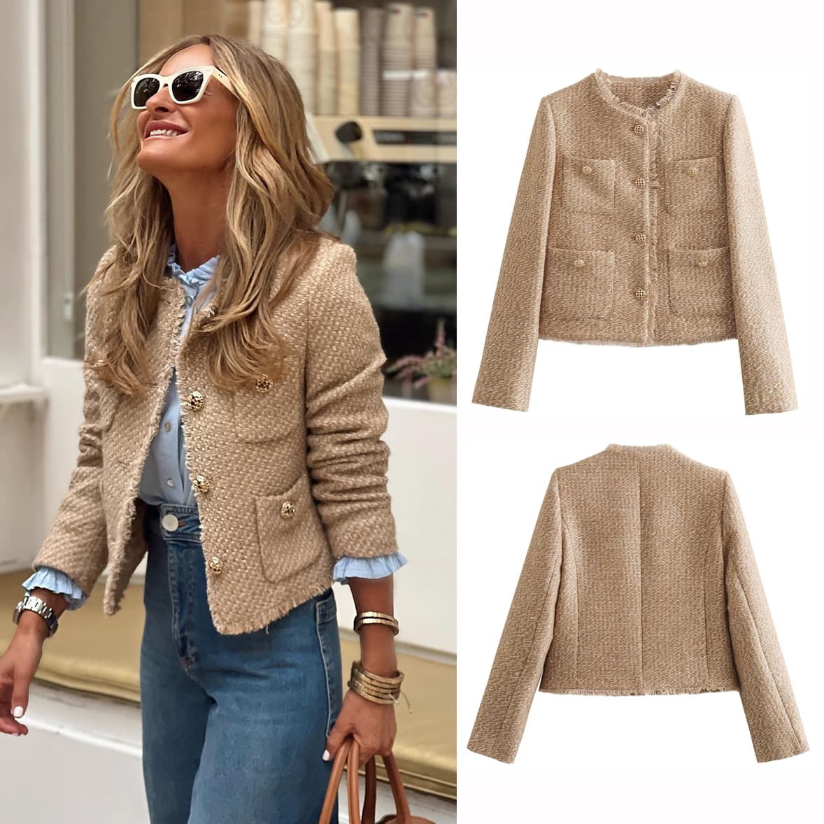 Women's Clothing new style metal button pocket woolen short outer breasted top