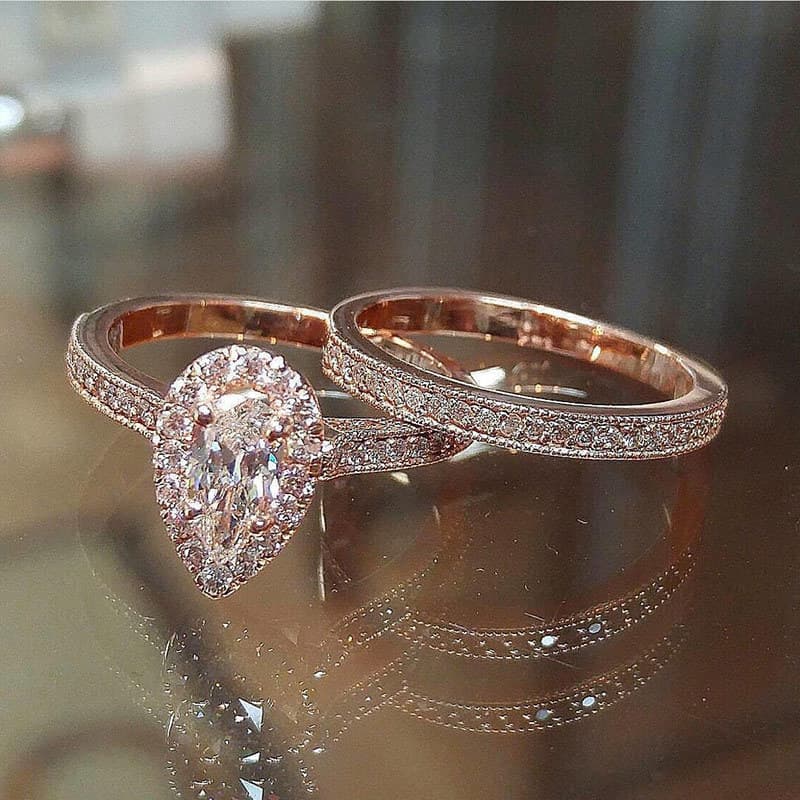 New set of classic pear shaped water drop zircon engagement ring fashion women's trendy hand jewelry