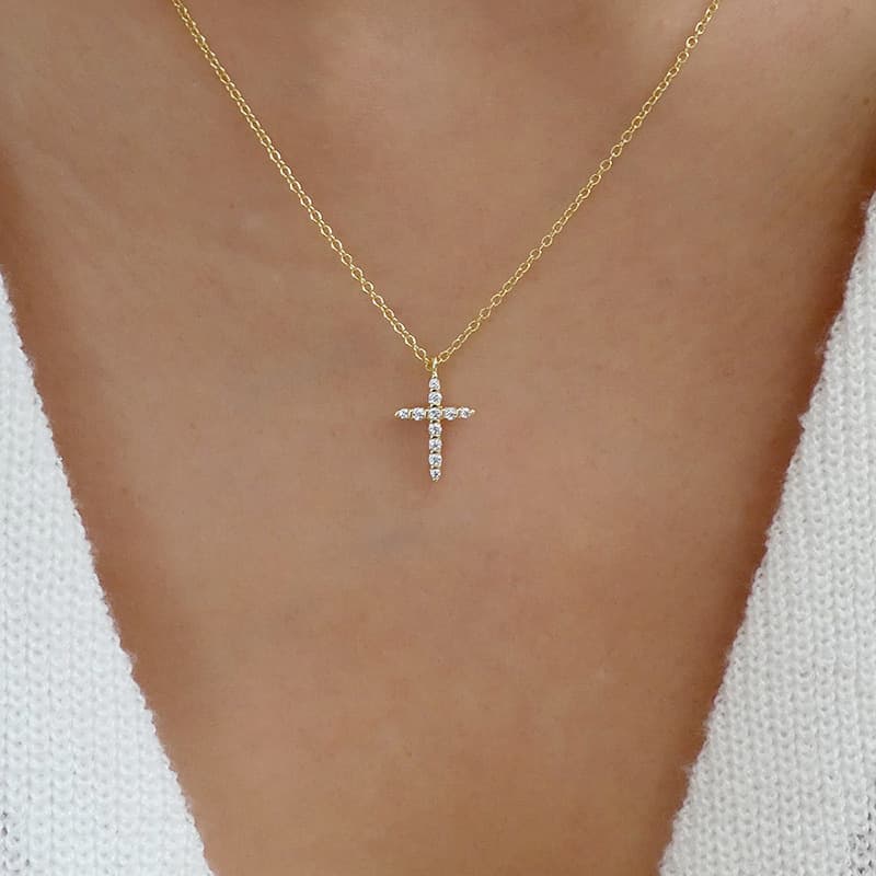 Personalized Jewelry Ins Style Dia Alloy Cross Necklace Simple Pendant For Women