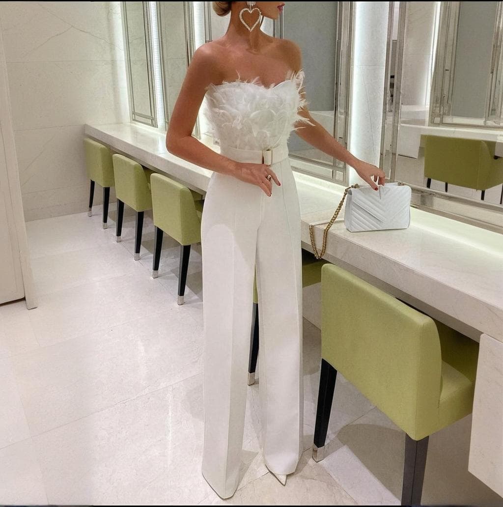Women's Feather Tube Top Sexy Fashion Jumpsuit