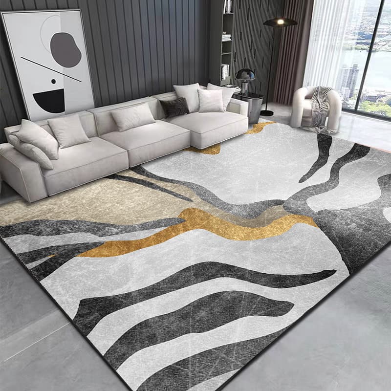 Living Room Rug Large Size Gorgeous Gold Frame Design Bedroom Rug Plush Thickened Machine Washable Thickened Underlay Interior Decorative Rug