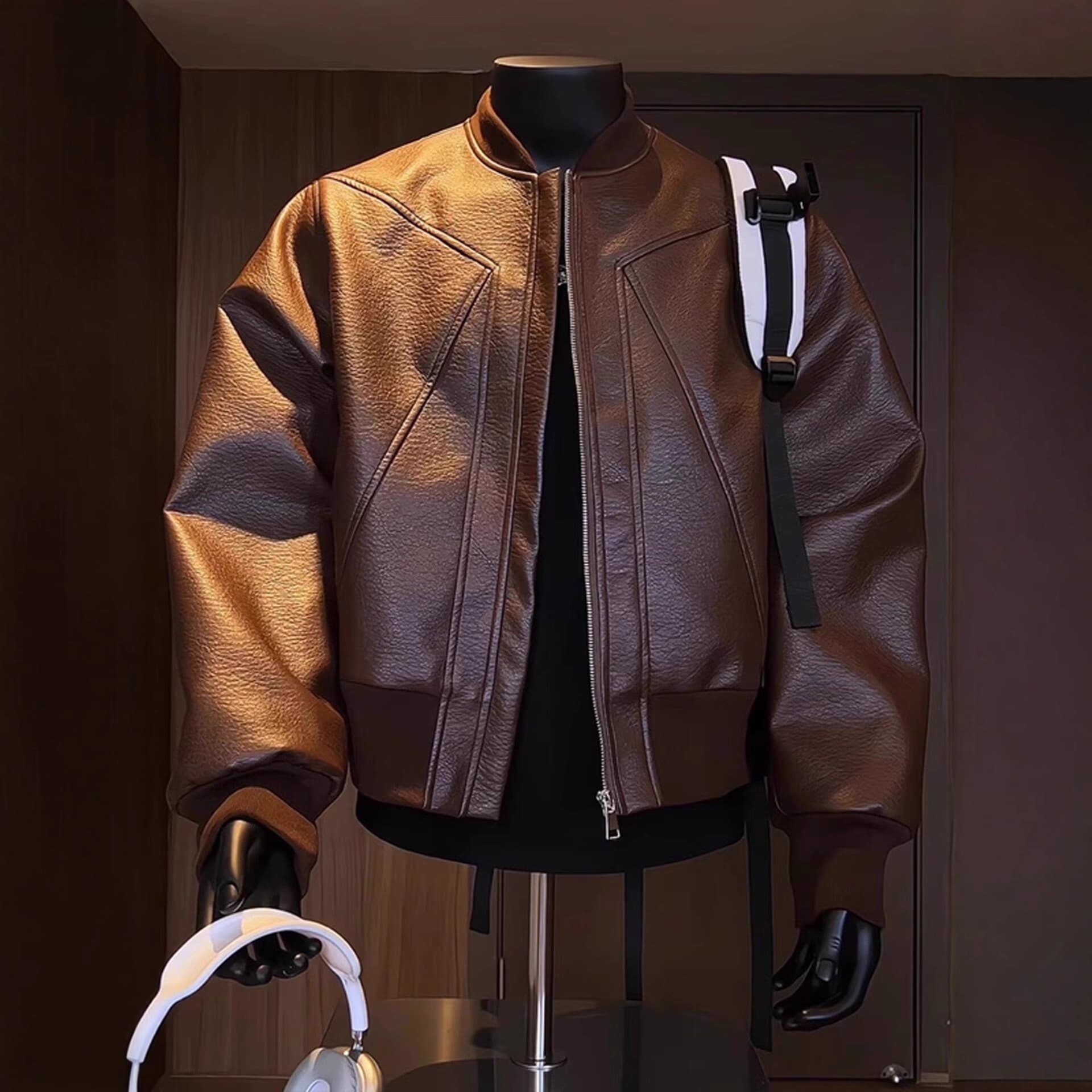 Spring New Hong Kong Style Men's Vintage Baseball Leather Jacket Fashion Retro Motorcycle Outfit