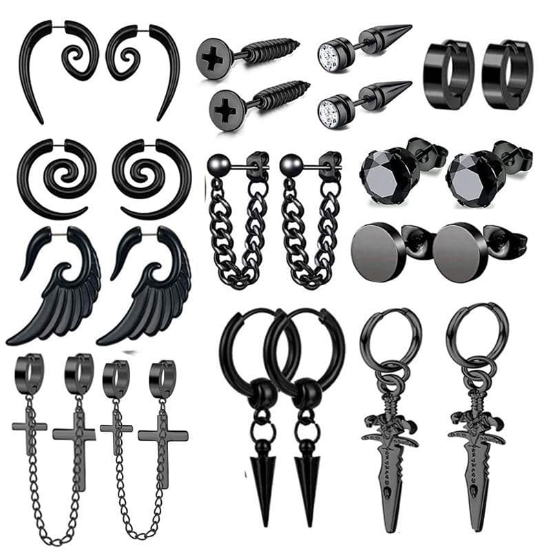 Ear Studs Men's Fashionable Personalized Men's Earrings Black Earrings with Ear Holes Set Men's Temperament Earrings