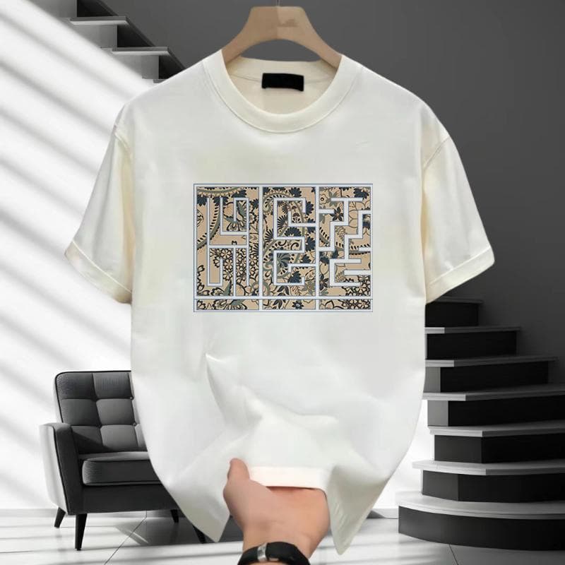 Men's Clothing Pure Cotton Printed Short Sleeved Casual Round Neck T Shirt