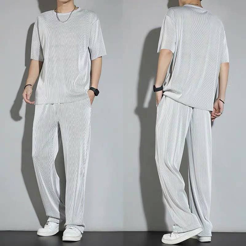 Men's Clothing summer casual fashion straight sports style loose straight trousers solid color versatile tops short sleeves thin style