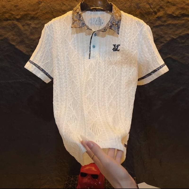 Men's Clothing men's fashion men's T shirt short sleeve summer leisure personality light luxury color matching knitted polo shirt men